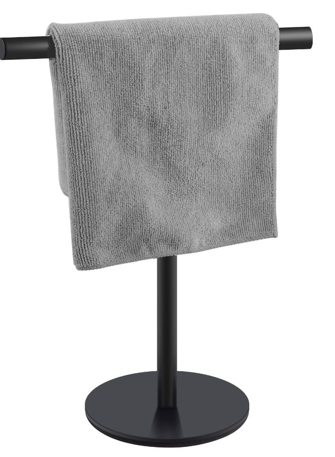 Stylish T-Shape Hand Towel Holder for Bathroom and Kitchen Countertops in Matte Black Stainless Steel Finish - Image 1