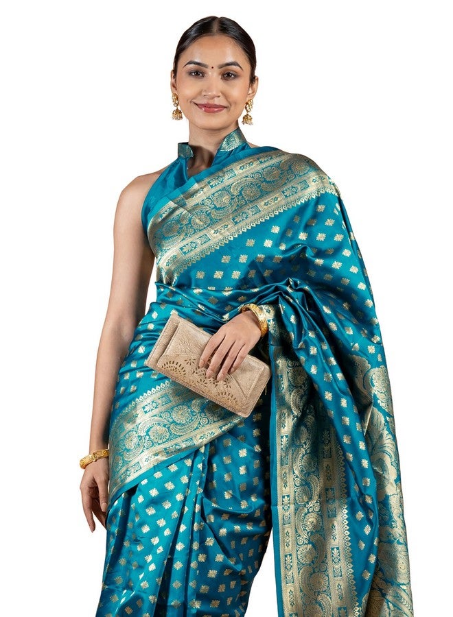 Subham Women's Silk Cotton Kanjivaram Soft Saree with Blouse Piece | Jacquard Design Banarasi Sarees | Golden Zari (45624 - Turquoise) - Image 1