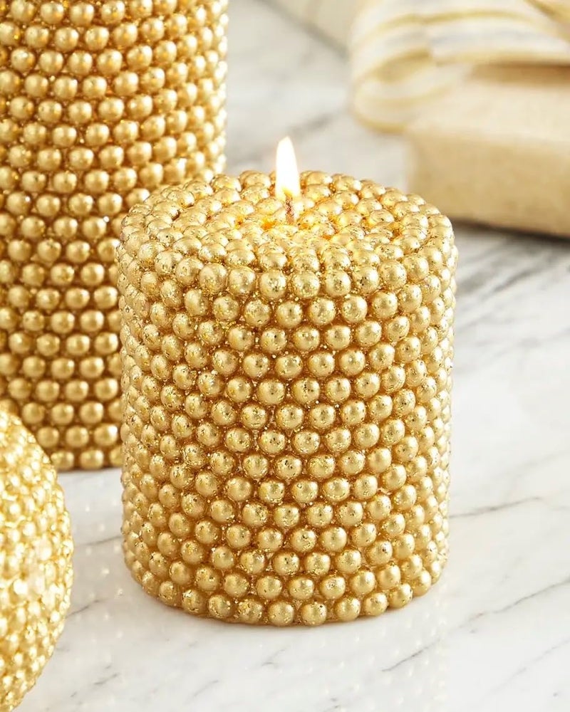 The Decor Affair The Decor Affair 1 Pcs Exquisitely Handcrafted Golden Decorative Scented Beaded Candle Infused with The Essence of Timeless Opulence 