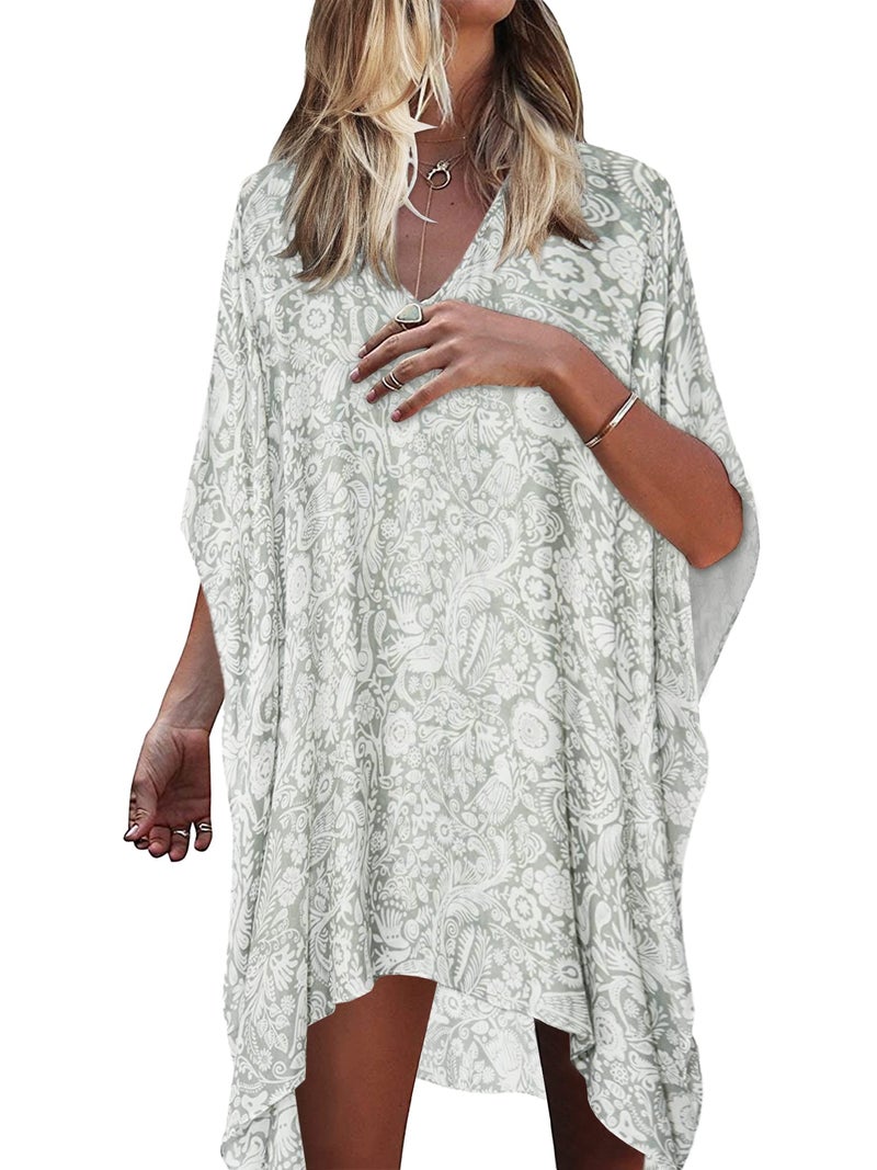 Moss Rose Women's Swimsuit Cover up Beach Kaftan for Bathing Suit with Floral Pattern - Image 4