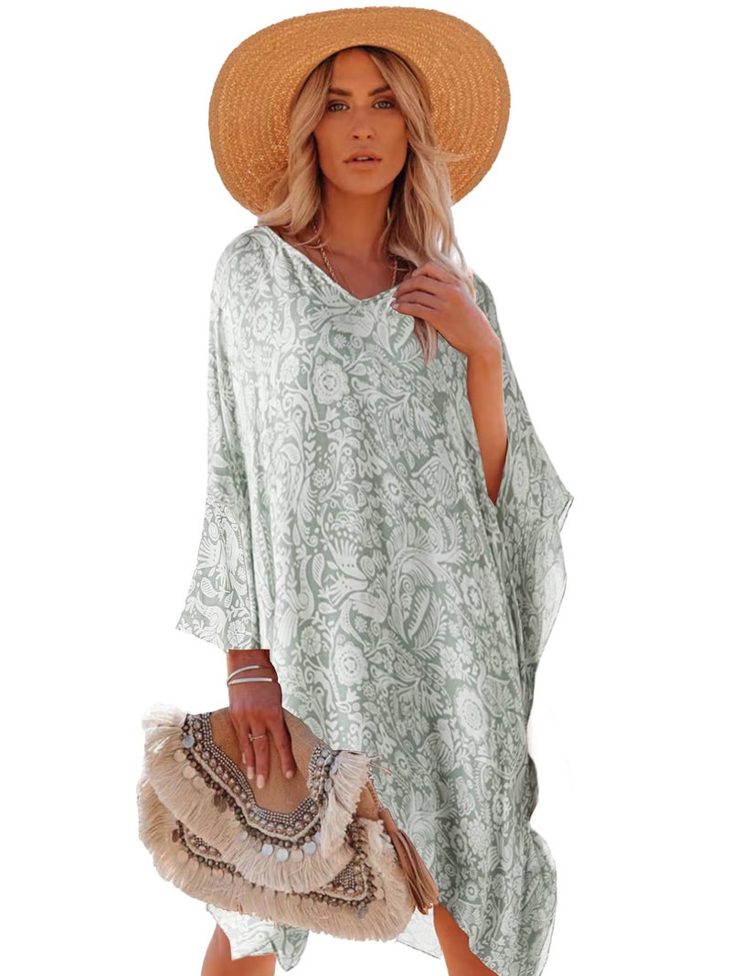 Moss Rose Women's Swimsuit Cover up Beach Kaftan for Bathing Suit with Floral Pattern - Image 1