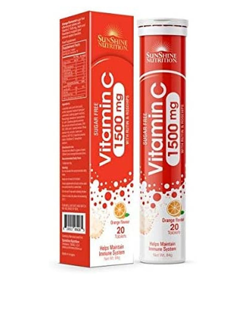 Sunshine Nutrition Vitamin C 1500mg With Rutin & Rosehips, Sugar Free Effervescent Tablets 20's