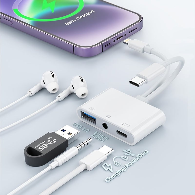 محول صوت من نوع C أبيض إلى مقاس 3.5 ملم لأجهزة iPhone iPad 15 Pro USB C لمقبس السماعة - Image 1