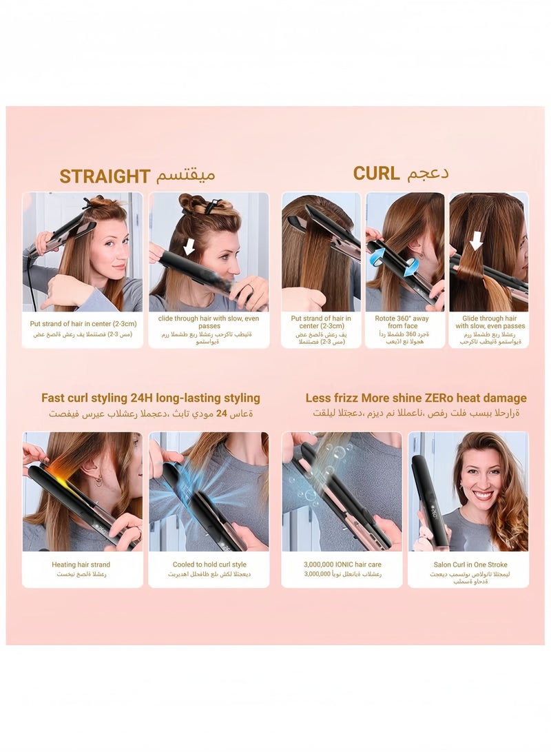 ZONBON Ceramic Hair Straightener High Temperature Up to 260℃, Ionic Technology, 6 Heat Settings, PTC Fast Heating in 15 Seconds, Floating Plates with Vibration Feedback, Plasma Flat Iron Get Frizz-Free - Image 5