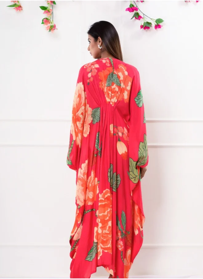 #بي Floral Printed V-Neck Kaftan