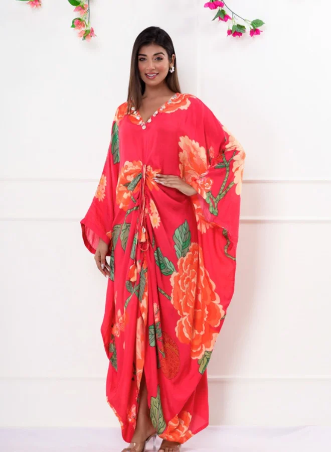 #Be Floral Printed V-Neck Kaftan