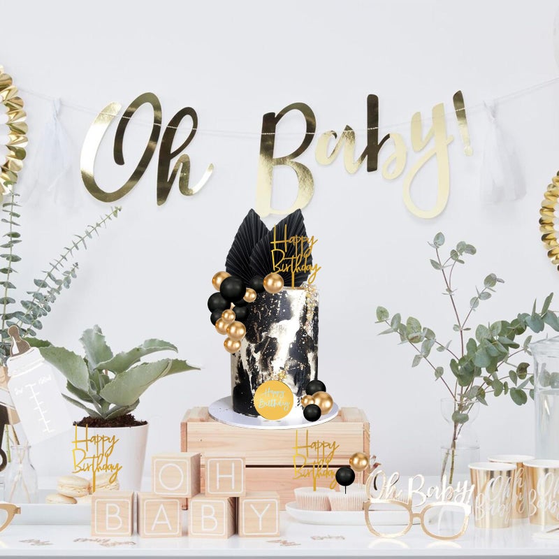 MEMOVAN 26pcs Man Cake Topper Black Boho Cake Topper Black Gold Balls Palm Leaves Black Gold Cake Decorations for Man Boy Bohemian Black Theme Wedding Baby Shower Birthday Party - Image 5
