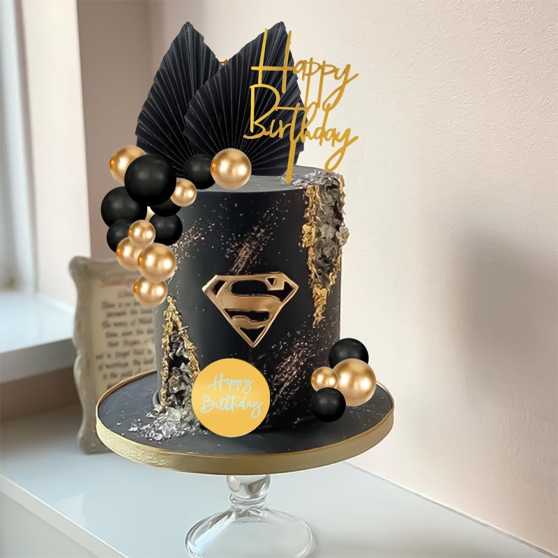 MEMOVAN 26pcs Man Cake Topper Black Boho Cake Topper Black Gold Balls Palm Leaves Black Gold Cake Decorations for Man Boy Bohemian Black Theme Wedding Baby Shower Birthday Party - Image 3
