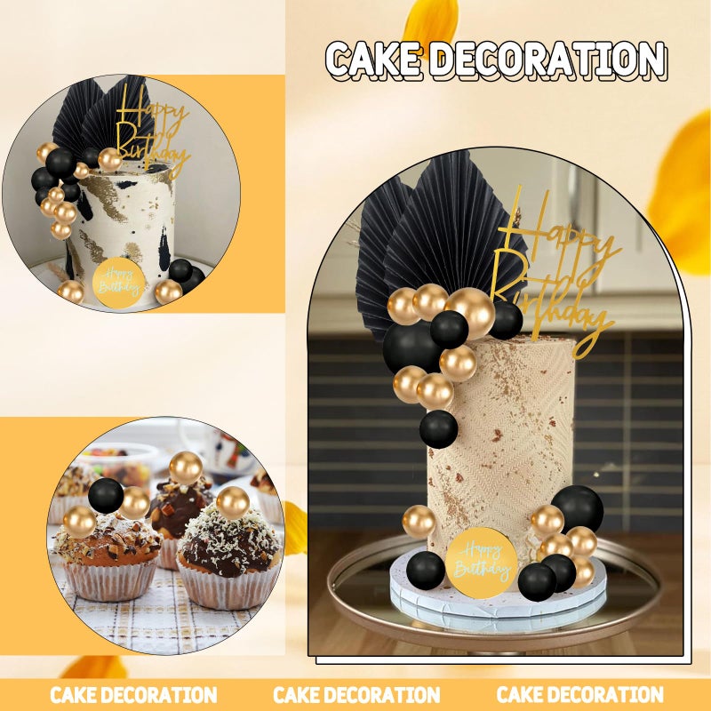 MEMOVAN 26pcs Man Cake Topper Black Boho Cake Topper Black Gold Balls Palm Leaves Black Gold Cake Decorations for Man Boy Bohemian Black Theme Wedding Baby Shower Birthday Party - Image 4