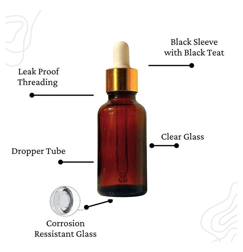 VOW 15 ML Amber Round Empty Glass Bottle Glass Dropper Golden Ring Silicone White Teat Refillable Reusable Leak Proof for Essential Oils PerfumesPack of 24 - Image 3