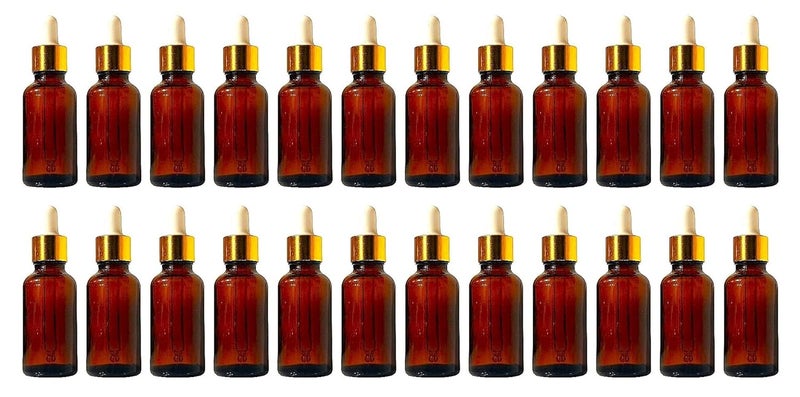 VOW 15 ML Amber Round Empty Glass Bottle Glass Dropper Golden Ring Silicone White Teat Refillable Reusable Leak Proof for Essential Oils PerfumesPack of 24 - Image 1