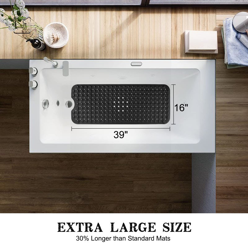 Linoows Bathtub and Shower Mats, Extra Long Non-Slip Bath Mat 39 x 16 Inch, Machine Washable Bath Tub Mat with Suction Cups & Drain Holes for Bathroom, Black - Image 4
