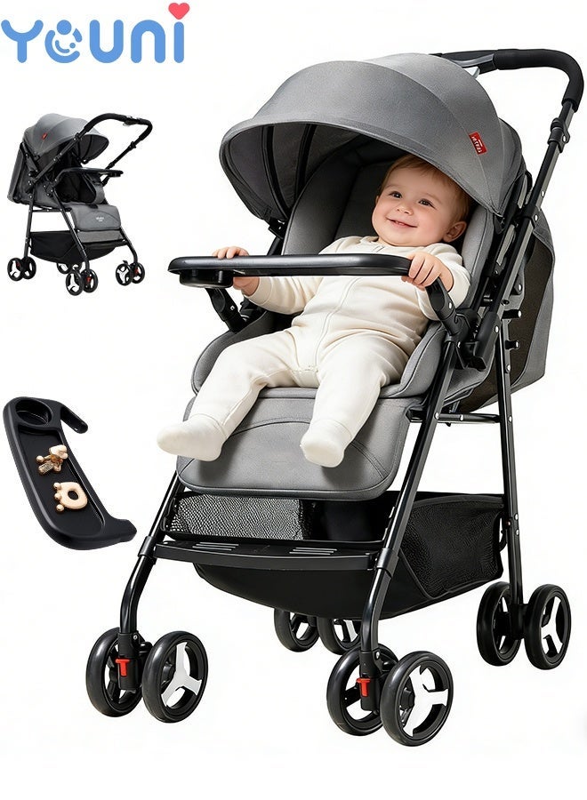 يحب عربة أطفال، عربة خفيفة الوزن ومحمولة مزودة بشبكة للبعوض، قابلة للطي بيد واحدة، مزودة بحزام أمان بخمس نقاط، ومسند ظهر ومسند قدم قابلين للتعديل، مثالية للسفر الجوي، باللون الرمادي. - Image 1