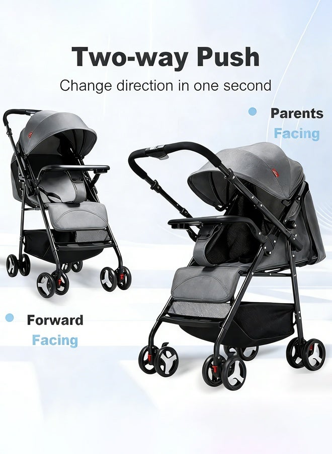 يحب عربة أطفال، عربة خفيفة الوزن ومحمولة مزودة بشبكة للبعوض، قابلة للطي بيد واحدة، مزودة بحزام أمان بخمس نقاط، ومسند ظهر ومسند قدم قابلين للتعديل، مثالية للسفر الجوي، باللون الرمادي. - Image 2