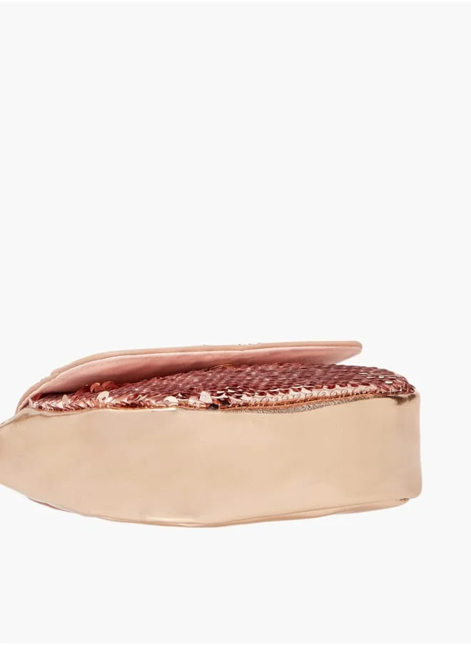 باربي Girls All-Over Embellished Crossbody Bag with Button Closure