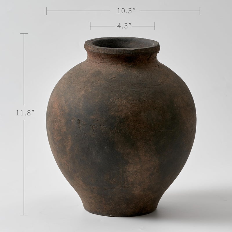 LB2 Brown Ceramic Large Vase, 11" Tall Zen Style vase, Terra Cotta Pitcher, Distressed Farmhouse Decor, Pottery Decorative Flower for Home Decor (C - Brown 11") - Image 2