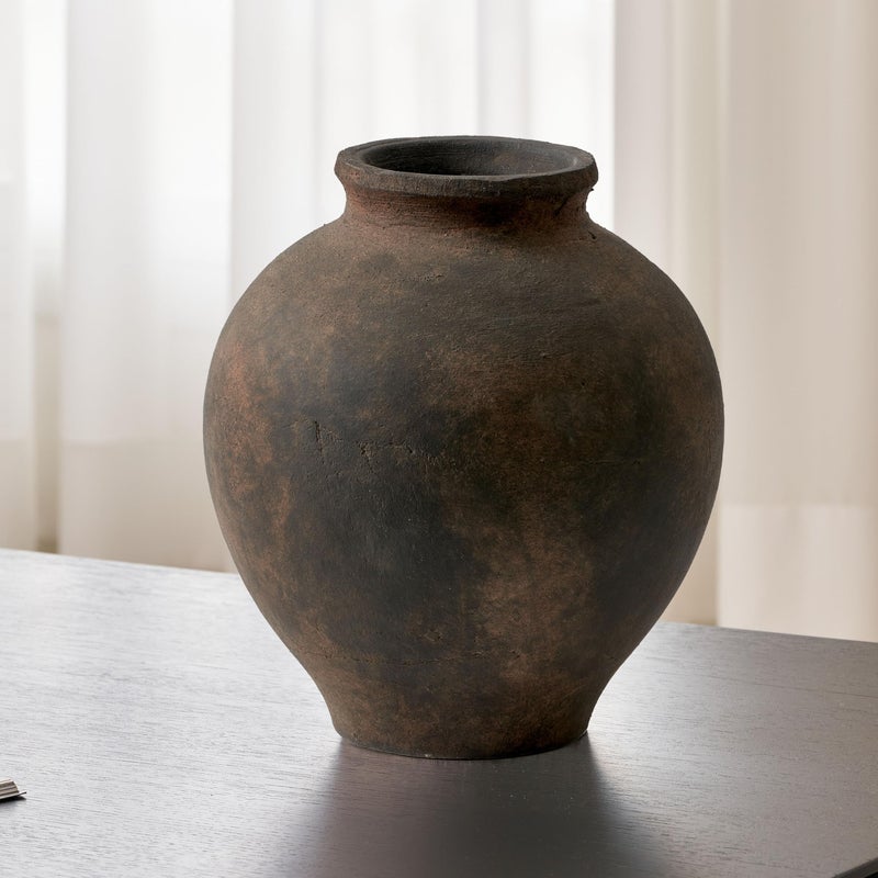 LB2 Brown Ceramic Large Vase, 11" Tall Zen Style vase, Terra Cotta Pitcher, Distressed Farmhouse Decor, Pottery Decorative Flower for Home Decor (C - Brown 11") - Image 1