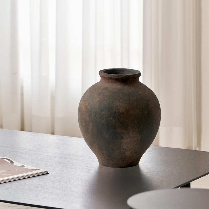 LB2 Brown Ceramic Large Vase, 11" Tall Zen Style vase, Terra Cotta Pitcher, Distressed Farmhouse Decor, Pottery Decorative Flower for Home Decor (C - Brown 11") - Image 3