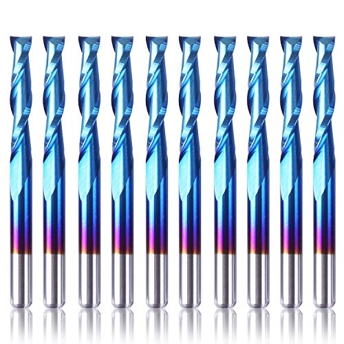 SainSmart أدوات قطع CNC من SainSmart Genmitsu 10 قطع بطبقة نانو زرقاء، مجموعة أدوات مطحنة نهاية مسطحة بعمود 1/8"، 2 شقوق، (3.175 × 17 × 38 مم) - Image 1