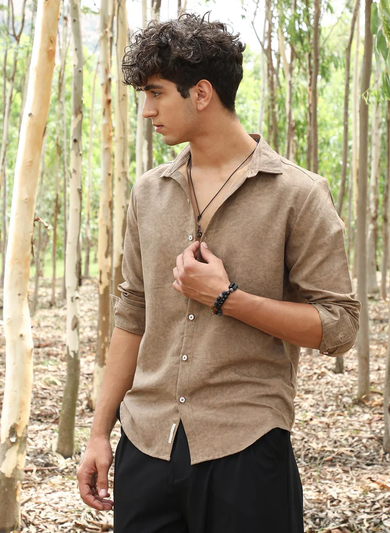 CAHOOT  Men's Sand Beige Grazed-Fade Imprint Shirt for Men | Best Price UAE