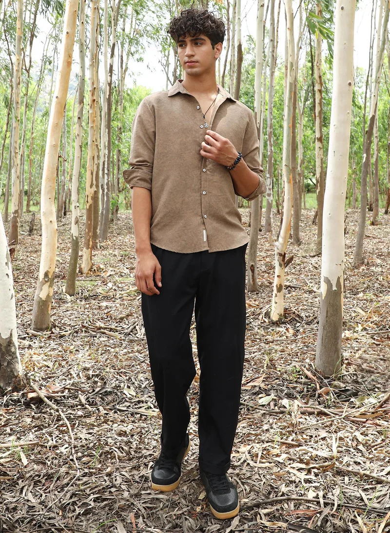 CAHOOT  Men's Sand Beige Grazed-Fade Imprint Shirt for Men | Best Price UAE