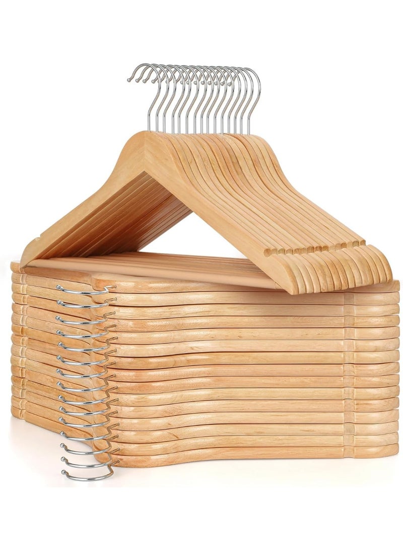 Wooden Clothes Hangers, Natural Wood, Chrome Hooks, Suit Hangers with Notches Wooden Hangers, Natural Wood Clothes Hangers, Durable Coat Hanger with 360-Degree Rotatable Hook, Non-Slip (100)