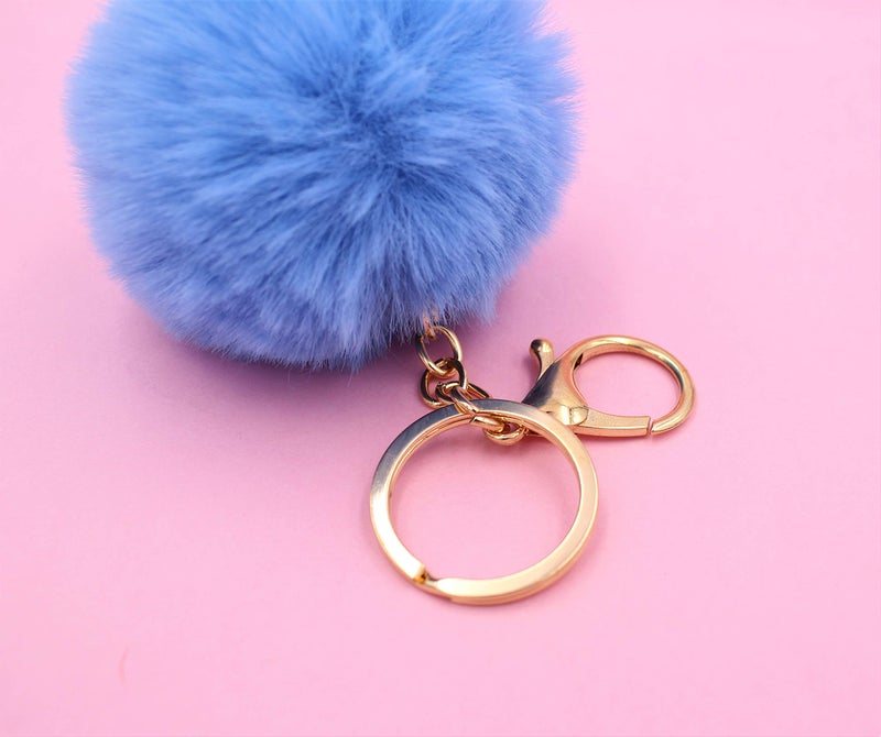 Real Sic Real Sic Pom Pom Keychain - Faux Fur For Girls Women Backpack Purse Gift (Powder Blue)  - Image 2