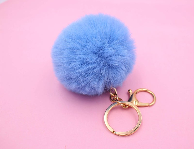 Real Sic Real Sic Pom Pom Keychain - Faux Fur For Girls Women Backpack Purse Gift (Powder Blue)  - Image 3