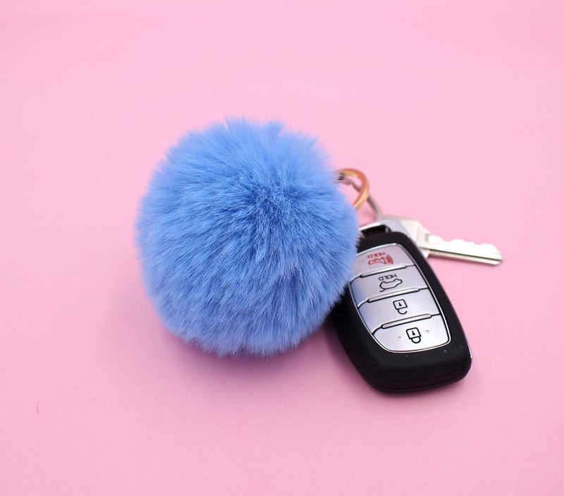 Real Sic Real Sic Pom Pom Keychain - Faux Fur For Girls Women Backpack Purse Gift (Powder Blue)  - Image 4