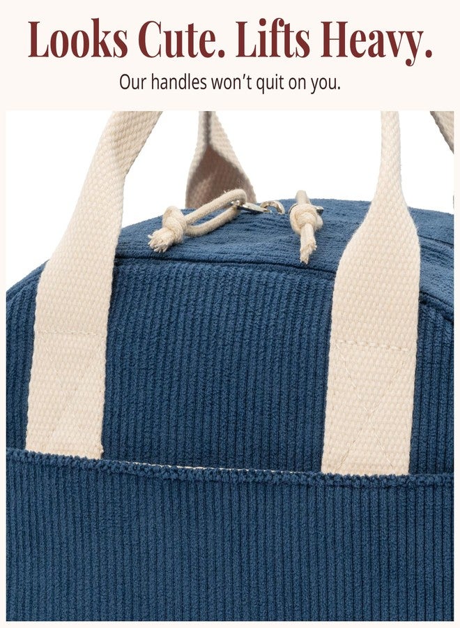 LOVELYWIND Insulated Navy Blue Lunch Bag for Women, Stylish Corduroy Tote with Aluminum Lining, Large Capacity Reusable Cooler for Work, Travel, or Beach, Beige Cream Water-Resistant Lunch Box - Image 5