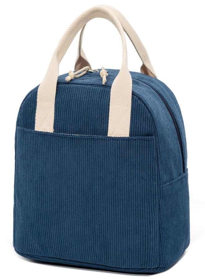 LOVELYWIND Insulated Navy Blue Lunch Bag for Women, Stylish Corduroy Tote with Aluminum Lining, Large Capacity Reusable Cooler for Work, Travel, or Beach, Beige Cream Water-Resistant Lunch Box - Image 1