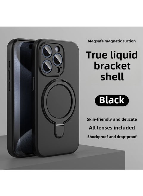 Apple 16 Mobile Phone Case Magsafe Bracket Magnetic 15promax Liquid Silicone IPhone14 Protective Cover Soft-Color:Black Bracket With Packaging-Applicable Models:iPhone14