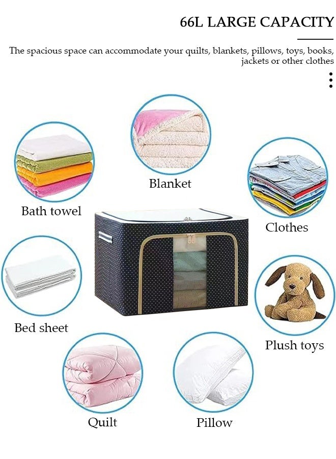 DUNISO 3 Pack Closet Storage Box with Metal Frame, Stackable Flodable Closet Container Organizer with Lids Handle Double & Zippers, Large Capacity Wardrobe Clothes Storage Box with Clear Window for Blanket, Bedding, Clothes, Comforter - Image 2