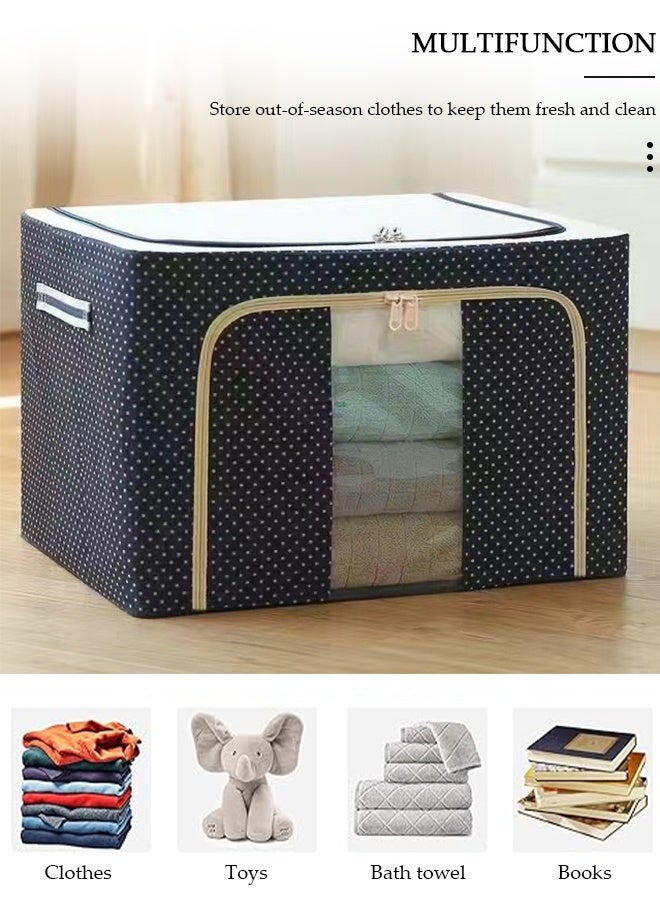 DUNISO 3 Pack Closet Storage Box with Metal Frame, Stackable Flodable Closet Container Organizer with Lids Handle Double & Zippers, Large Capacity Wardrobe Clothes Storage Box with Clear Window for Blanket, Bedding, Clothes, Comforter - Image 3