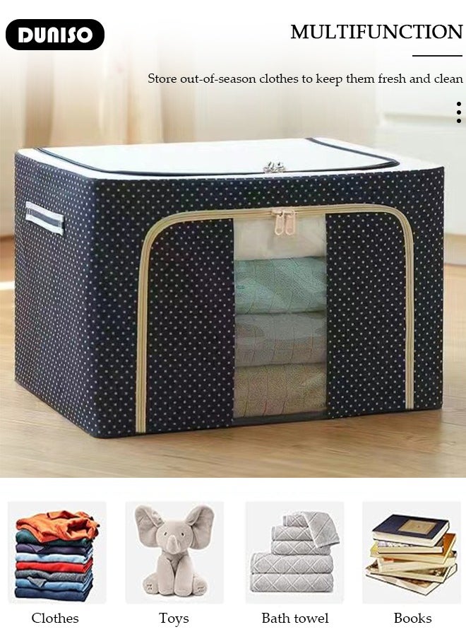 DUNISO - 3 Pack Closet Storage Box with Metal Frame, Stackable Flodable Closet Container Organizer with Lids Handle Double & Zippers, Large Capacity Wardrobe Clothes Storage Box with Clear Window for Blanket, Bedding, Clothes, Comforter - Image 1
