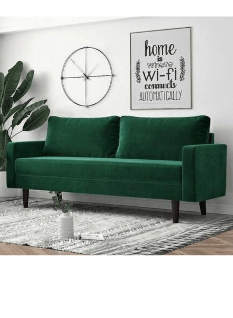 Wooden Twist Designer Handmade Velvet Fabric Solid Wood Soft & Comfortable 3 Seater Sofa ( Green )