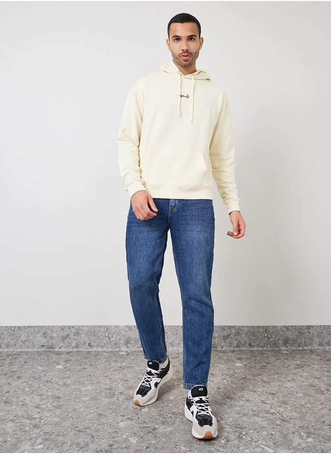 ستايلي Embroidered Text Relaxed Fit Fleece Hoodie