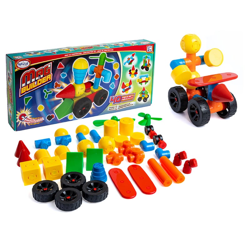 POPULAR PLAYTHINGS Mag Builder Building Set Magnetic Vehicle Toy for Kids Imagination and Creative Play Crazy Shapes Gift for Children 40 Pieces - Image 3