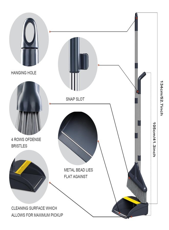 MOPUP Broom and Dustpan Set, 52 inch Long Adjustable Handle Broom with Dustpan Teeth to Self-Cleaning Clean Hair Suitable for Home Kitchen Office - Image 2