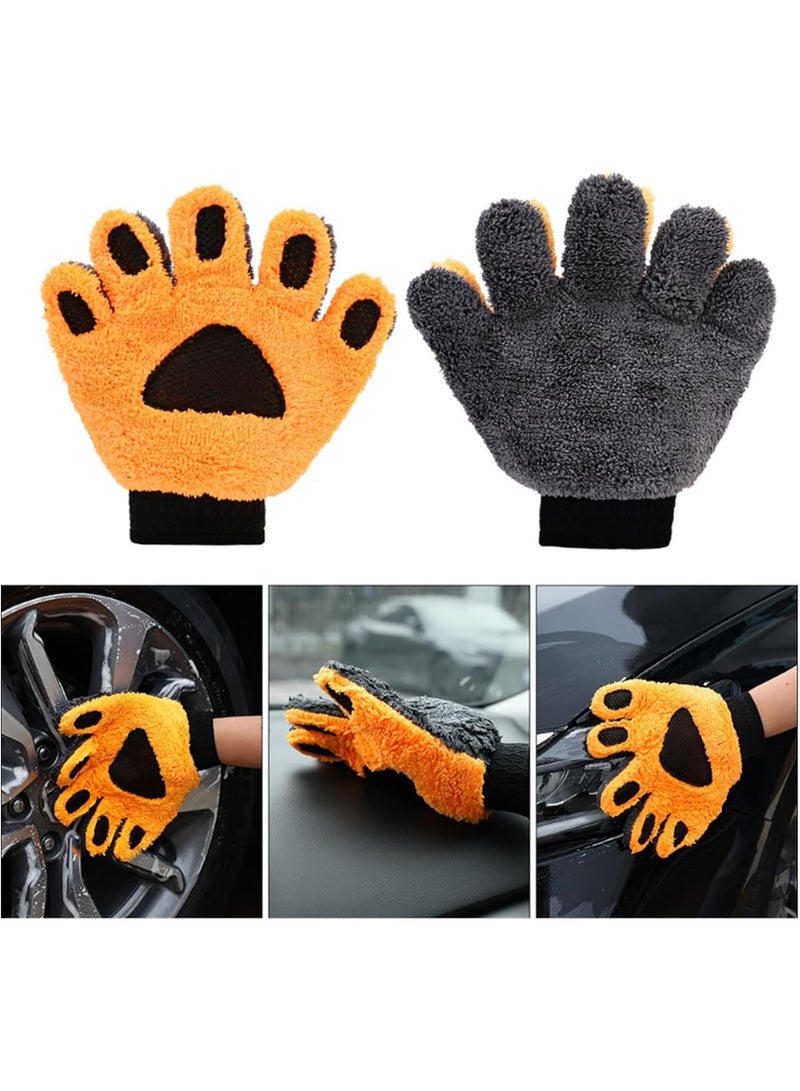2-Pcs Car Wash Mitt Scratch Free，Cleaning Products Five-Finger Car Washing Gloves Soft Coral Fleece Auto Body Scratch-Free Detailing Cleaning Glove Thicken Bear Paw Wash Mitt Clean Multiple uses - Image 1