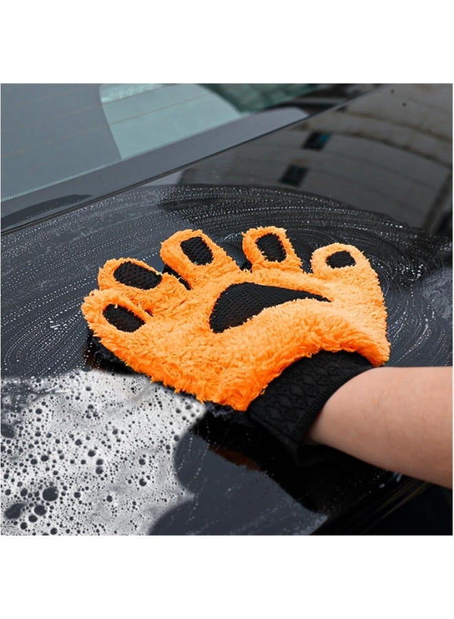 2-Pcs Car Wash Mitt Scratch Free，Cleaning Products Five-Finger Car Washing Gloves Soft Coral Fleece Auto Body Scratch-Free Detailing Cleaning Glove Thicken Bear Paw Wash Mitt Clean Multiple uses - Image 4