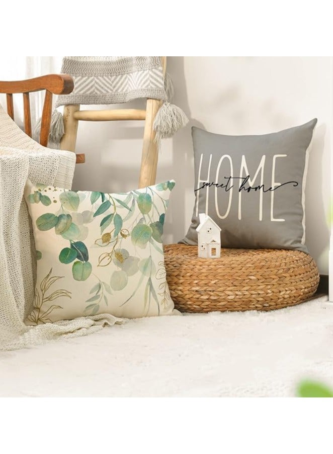 DIOTTI Cushion Covers,45 * 45cm Home Sweet Home Eucalyptus Leaves Throw Pillow Covers Set of 4, Spring Summer Seasonal Decorations For Outdoor Patio Garden Blench Living Room Sofa Farmhouse Decor (Style 1) - Image 2