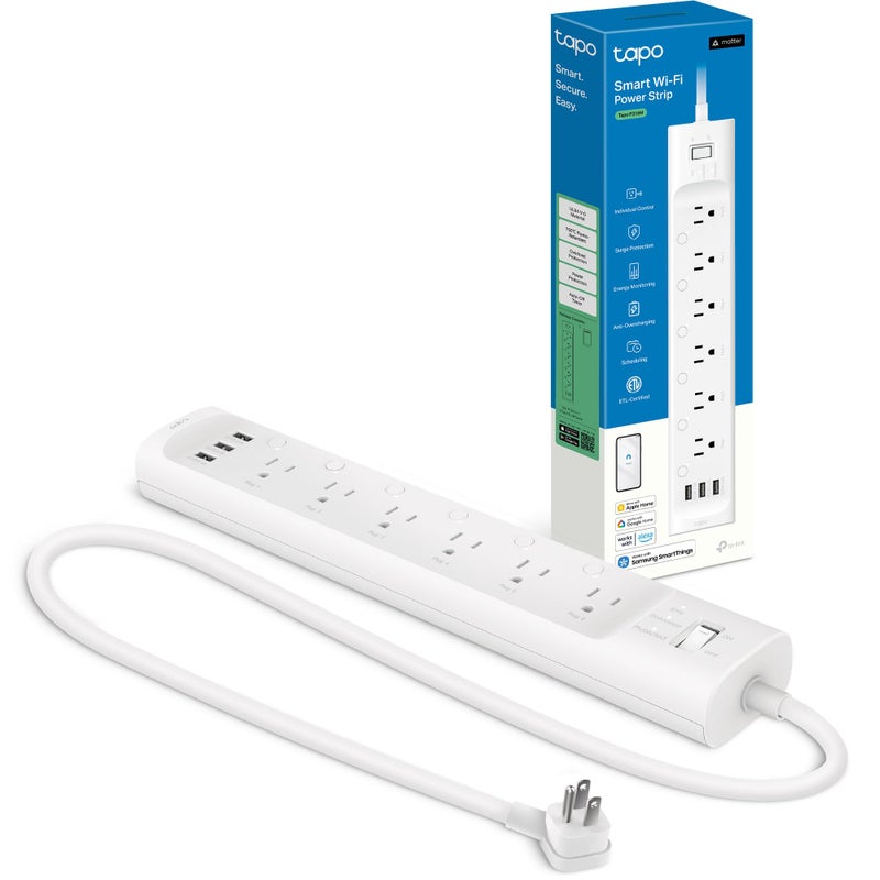 Tapo Smart Wi-Fi Power Strip - Matter Compatible, Energy Monitoring, Surge Protection, 6 Individually Controlled Outlets & 3 USB Ports, Works with Alexa, Google Assistant, Siri & Bixby - Tapo P316M - Image 1