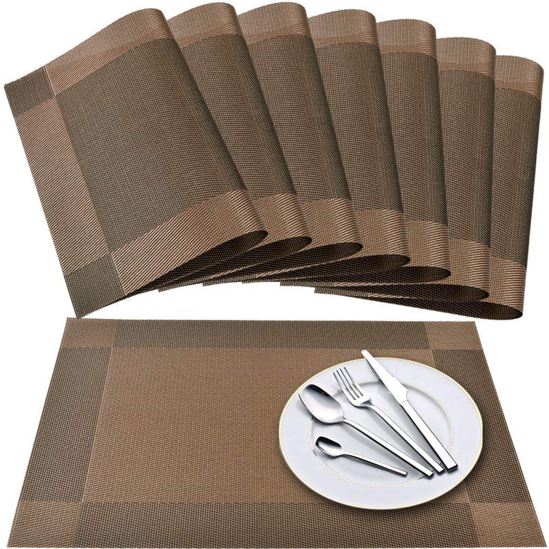 P-Plus International Placemat, Set of 8, Crossweave Vinyl Woven Table Mats, Insulation Washable Table Mats Set (Brown) - Image 1