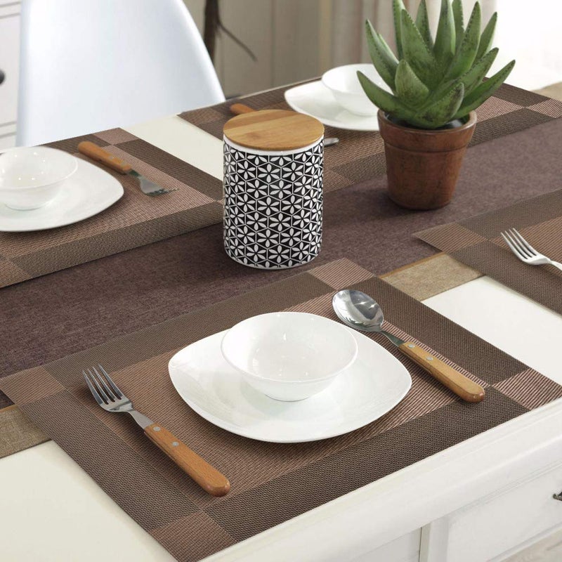 P-Plus International Placemat, Set of 8, Crossweave Vinyl Woven Table Mats, Insulation Washable Table Mats Set (Brown) - Image 3