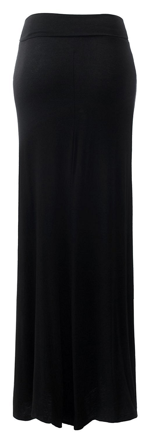 URBAN K Womens Basic Foldable High Waist Regular and Plus Size Maxi Skirts Black - Image 3