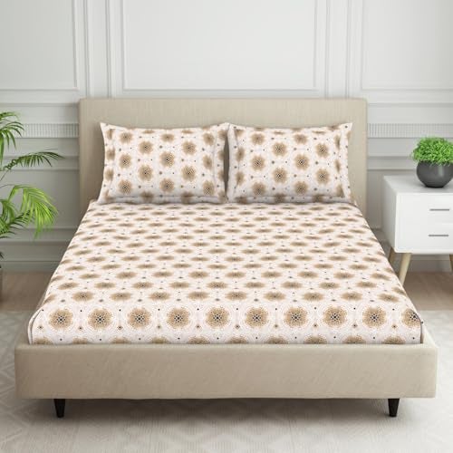 Welspun 120 TC Cotton Blend Bedsheet for Double Bed with 2 Pillow Cover | Skin Safe & Super Soft Queen Size Bed Sheet | (224 X 254 CM) - Ornate Brown | Harmony - Image 1