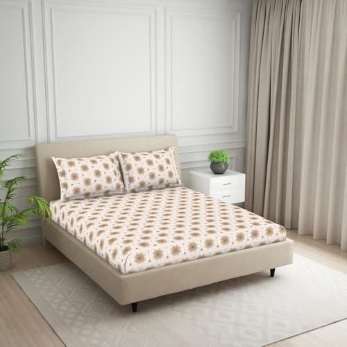 Welspun 120 TC Cotton Blend Bedsheet for Double Bed with 2 Pillow Cover | Skin Safe & Super Soft Queen Size Bed Sheet | (224 X 254 CM) - Ornate Brown | Harmony - Image 2