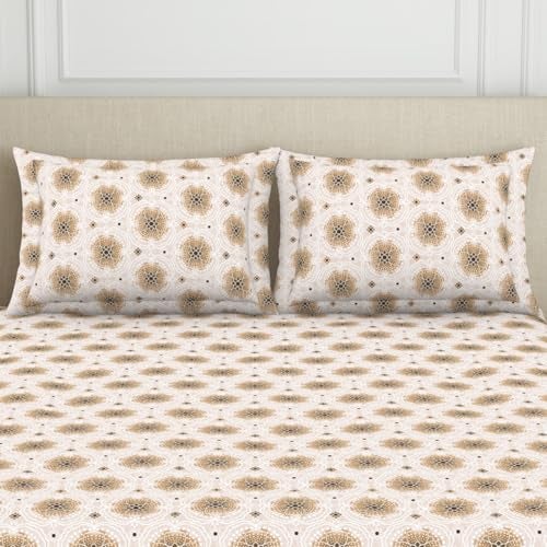 Welspun 120 TC Cotton Blend Bedsheet for Double Bed with 2 Pillow Cover | Skin Safe & Super Soft Queen Size Bed Sheet | (224 X 254 CM) - Ornate Brown | Harmony - Image 4