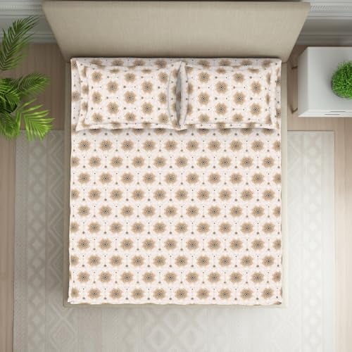 Welspun 120 TC Cotton Blend Bedsheet for Double Bed with 2 Pillow Cover | Skin Safe & Super Soft Queen Size Bed Sheet | (224 X 254 CM) - Ornate Brown | Harmony - Image 3